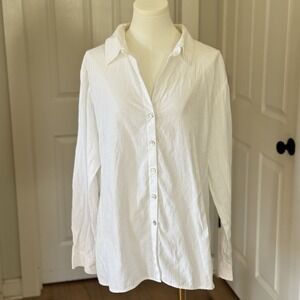 Chico's White Paisley Embossed Long Sleeve Capiz Button-Up Shirt Sz 1 Medium